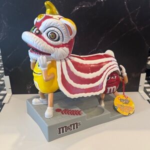 Rare M&M World Dancing Lion Red Yellow Chinese New Year Candy Dispenser